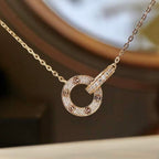 Lumi's LOVE 7,6 mm Halskette aus Roségold und Silber, komplett mit Diamanten besetzt