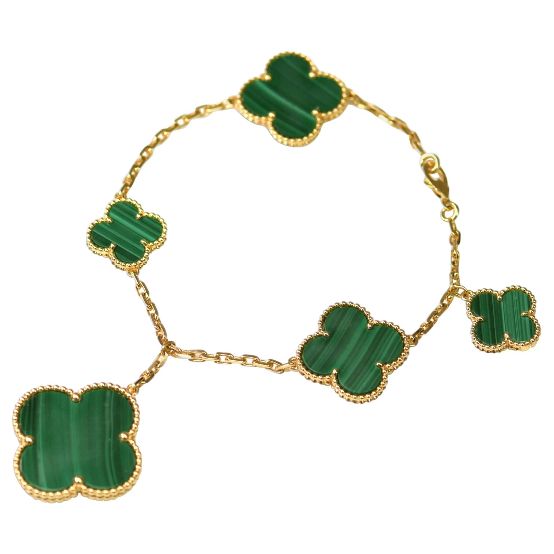 Lumi® Magisches Kleeblatt Malachit Gold Armband mit 5 Motiven
