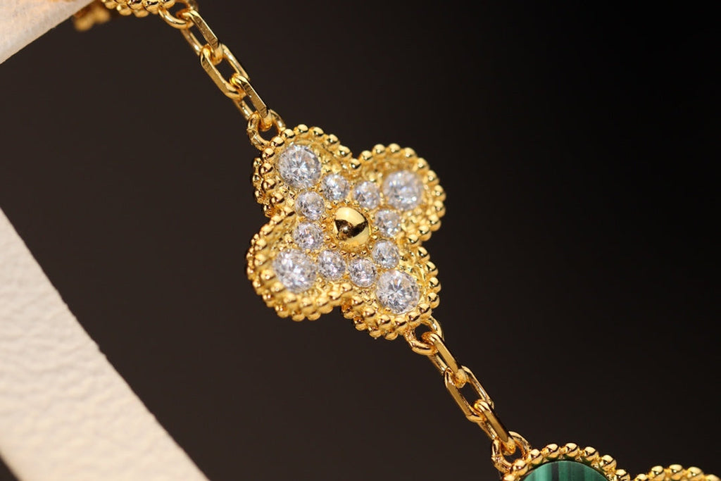Lumi® Kleeblatt-Ohrringe, Gold, Malachit, Diamant, 3 Motive