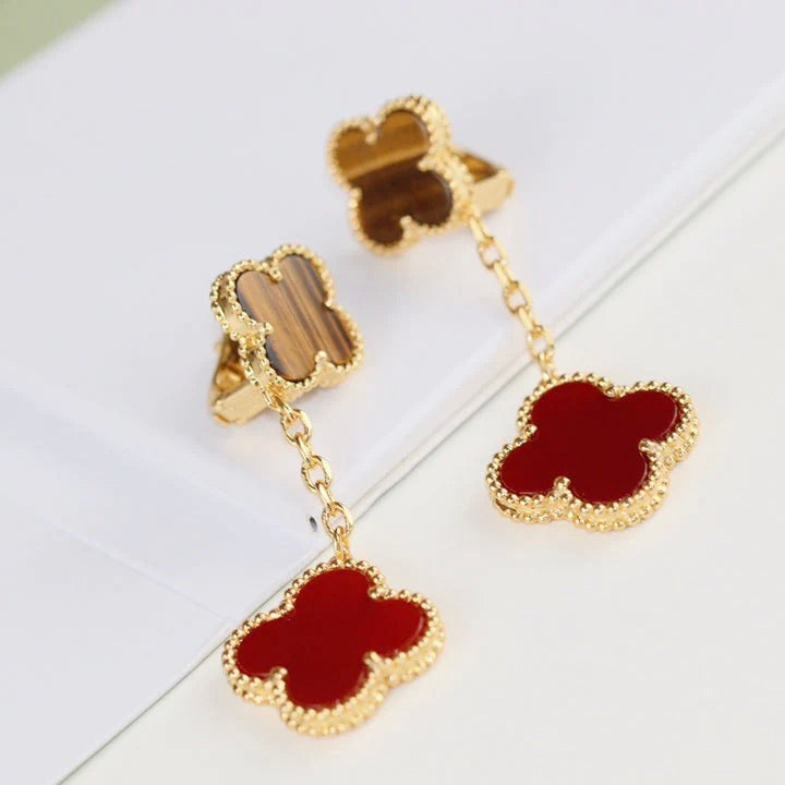 Lumi® CLOVER 2 MOTIF TIGER EYE CARNELIAN EARRINGS