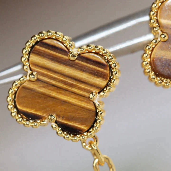 Lumi® CLOVER 2 MOTIF TIGER EYE CARNELIAN EARRINGS