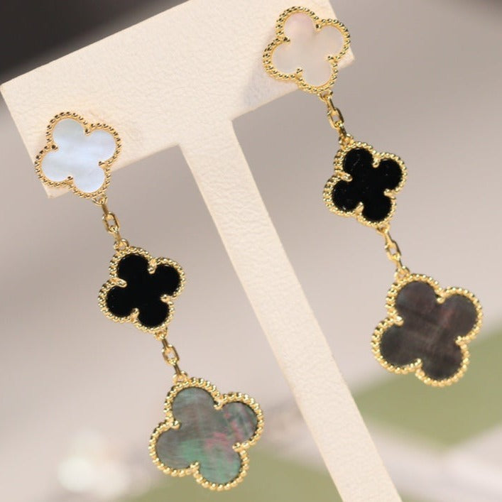 Lumi® Kleeblatt-Ohrringe Gold Onyx Perlmutt 3 Motive 