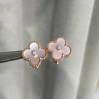 Lumi® CLOVER MEDIUM 1 MOTIFS PINK MOP DIAMOND EARRINGS
