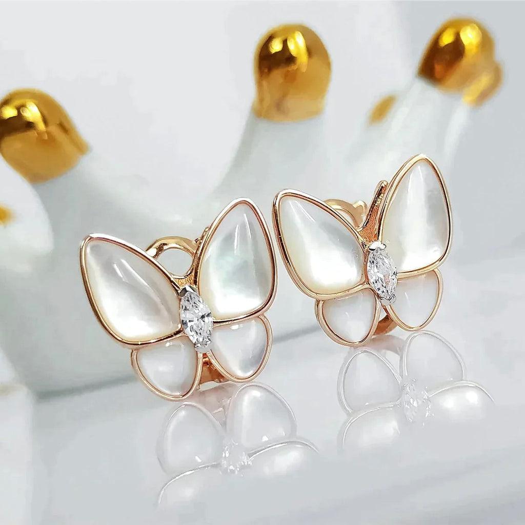 Lumi® Schmetterlings-Perlmutt-Diamantohrringe