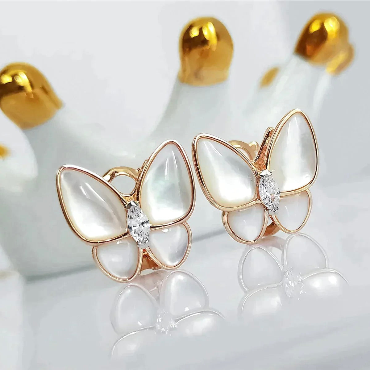 Lumi® Schmetterlings-Perlmutt-Diamantohrringe