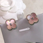 Lumi® CLOVER MEDIUM 1 MOTIFS PINK MOP DIAMOND EARRINGS
