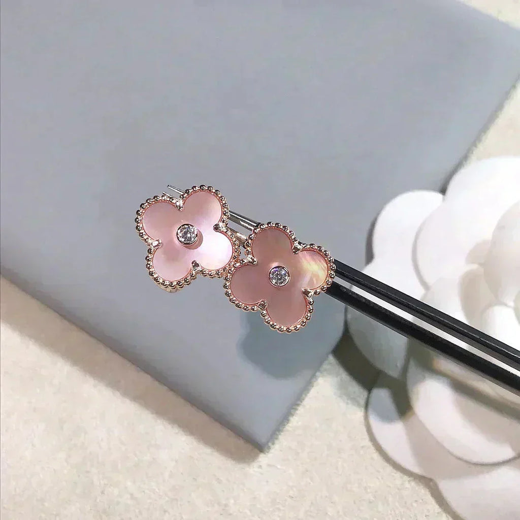 Lumi® CLOVER MEDIUM 1 MOTIFS PINK MOP DIAMOND EARRINGS