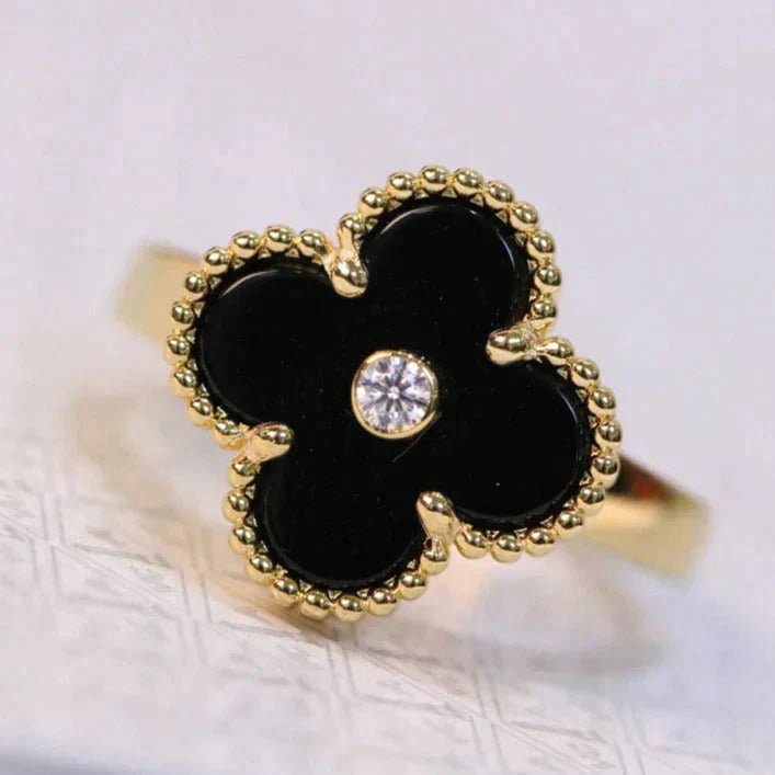 ¡®Lumi¡¯CLOVER ONYX RING GOLD DIAMOND