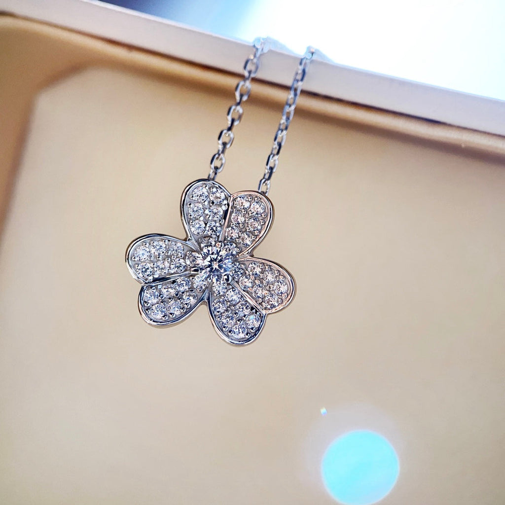 Lumi® Kleeblatt-Diamantkette Silber