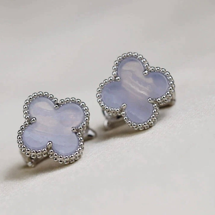 Lumi® CLOVER MEDIUM 1 MOTIFS WHITE MOP EARRINGS SILVER