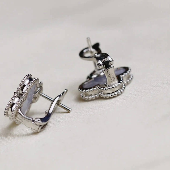 Lumi® CLOVER MEDIUM 1 MOTIFS WHITE MOP EARRINGS SILVER