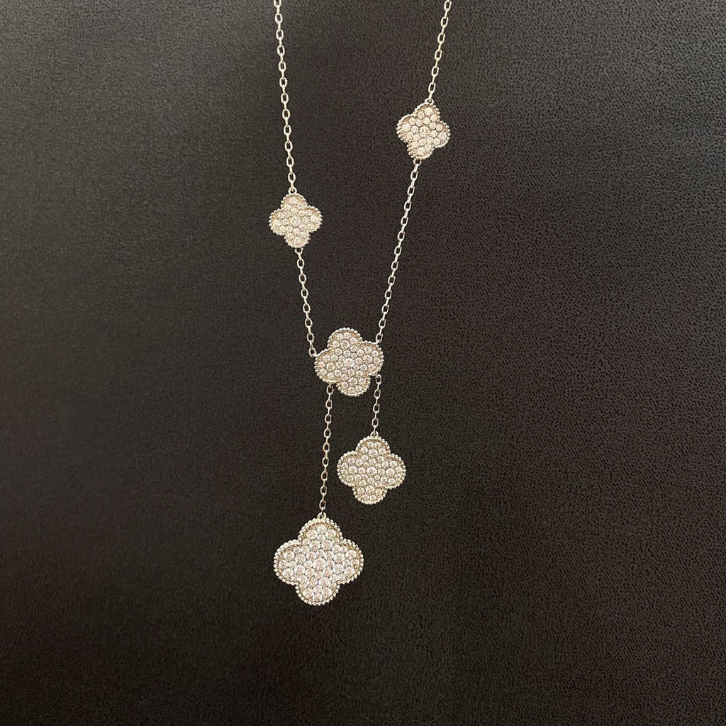 Lumi® Kleeblatt-Halskette mit 5 Motiven aus Silber und Diamanten