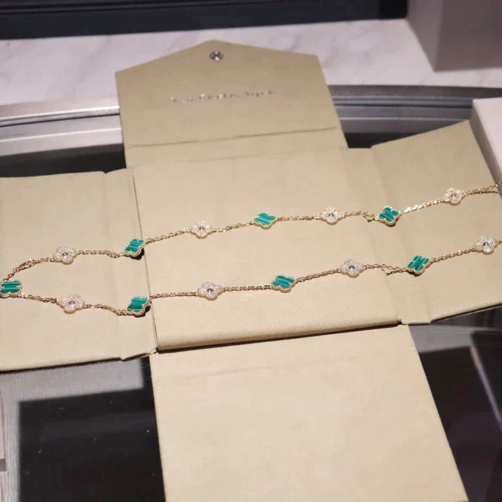 Lumi® Kleeblatt-Halskette mit 20 Motiven, Malachit und Diamanten