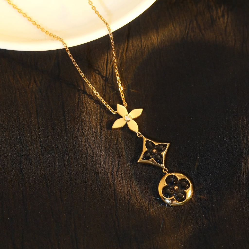 ¡®Lumi¡¯STAR AND SUN ONYX ROSA GOLD KETTE