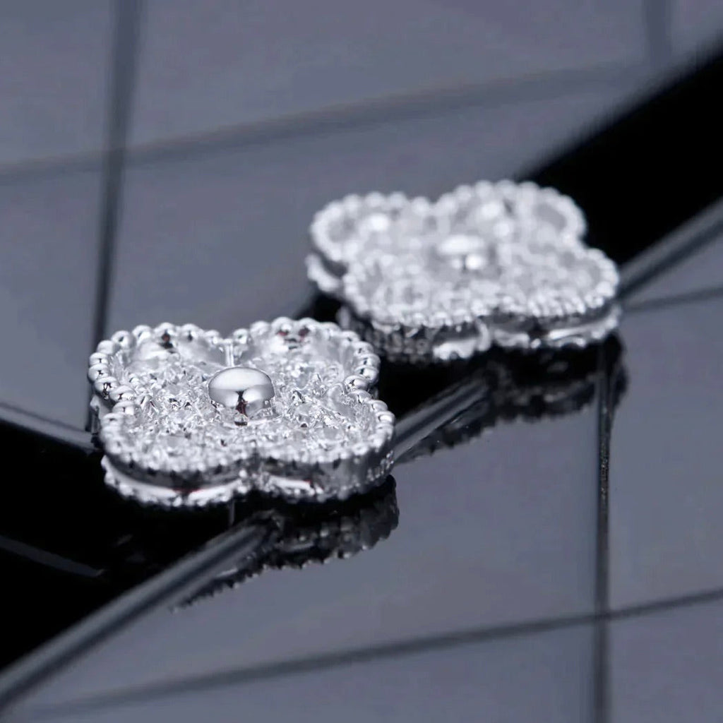 Lumi® Kleeblatt-Ohrstecker mit Diamantmotiven, Silber