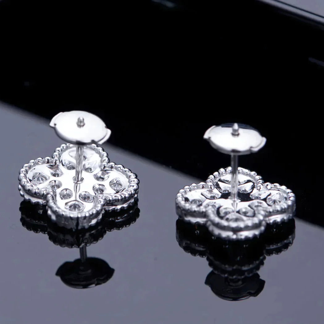 Lumi® Kleeblatt-Ohrstecker mit Diamantmotiven, Silber