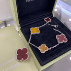 Lumi® CLOVER 5 MOTIFS SIVLER CARNELIAN TIGER EYE ARMBAND