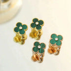 Lumi® CLOVER MEDIUM 1 MOTIFS MALACHITE DIAMOND EARRINGS