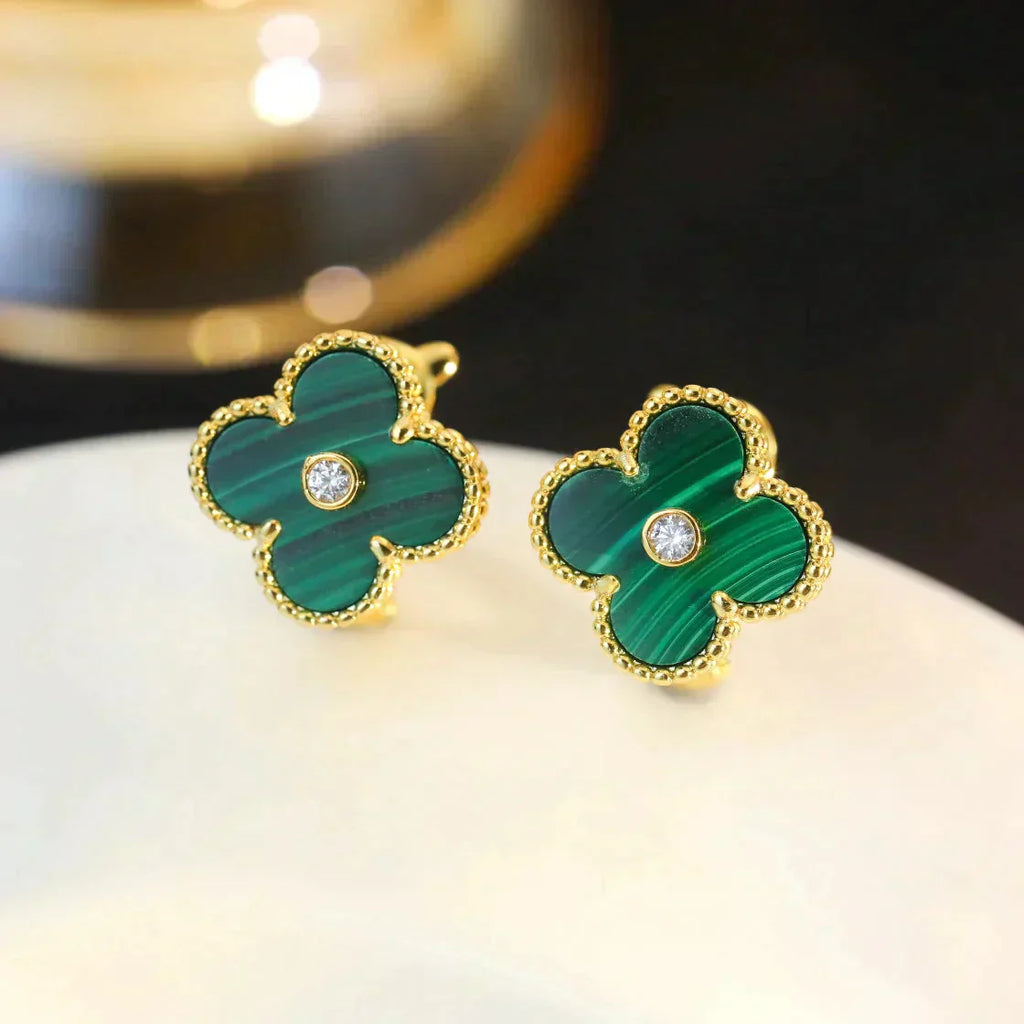 Lumi® CLOVER MEDIUM 1 MOTIFS MALACHITE DIAMOND EARRINGS