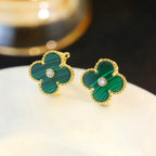 Lumi® CLOVER MEDIUM 1 MOTIFS MALACHITE DIAMOND EARRINGS