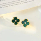 Lumi® CLOVER MEDIUM 1 MOTIFS MALACHITE DIAMOND EARRINGS