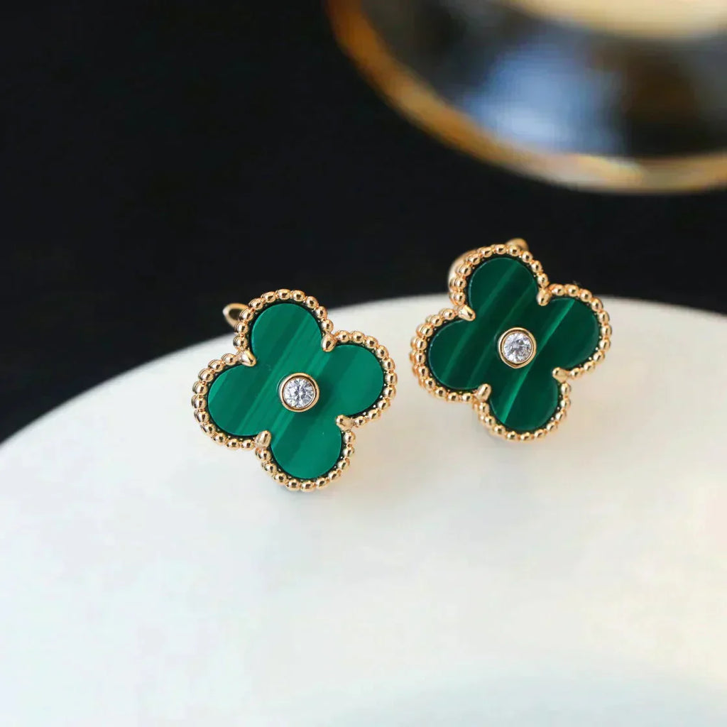 Lumi® CLOVER MEDIUM 1 MOTIFS MALACHITE DIAMOND EARRINGS