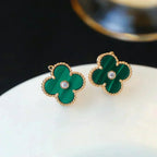 Lumi® CLOVER MEDIUM 1 MOTIFS MALACHITE DIAMOND EARRINGS