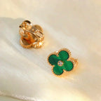 Lumi® CLOVER MEDIUM 1 MOTIFS MALACHITE DIAMOND EARRINGS