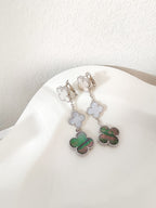 Lumi® CLOVER 3 MOTIFS CHALCEDONY DARK MOP SILVER EARRINGS