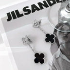 Lumi® Ohrringe mit Kleeblattmotiven, Diamant und Onyx, Silber