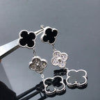 Lumi® Kleeblatt-Ohrringe mit 3 Motiven aus Diamant und Onyx, Silber