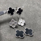 Lumi® Kleeblatt-Ohrringe mit 3 Motiven aus Diamant und Onyx, Silber