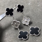Lumi® Kleeblatt-Ohrringe mit 3 Motiven aus Diamant und Onyx, Silber