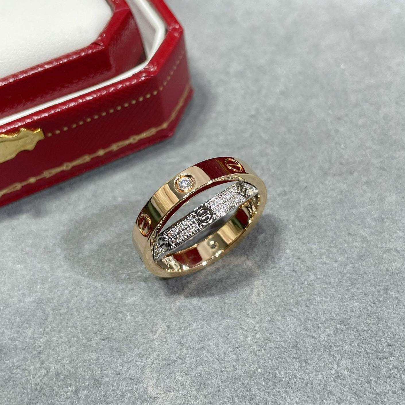 Lumi's LOVE Doppelring aus Roségold, Silber und Diamanten