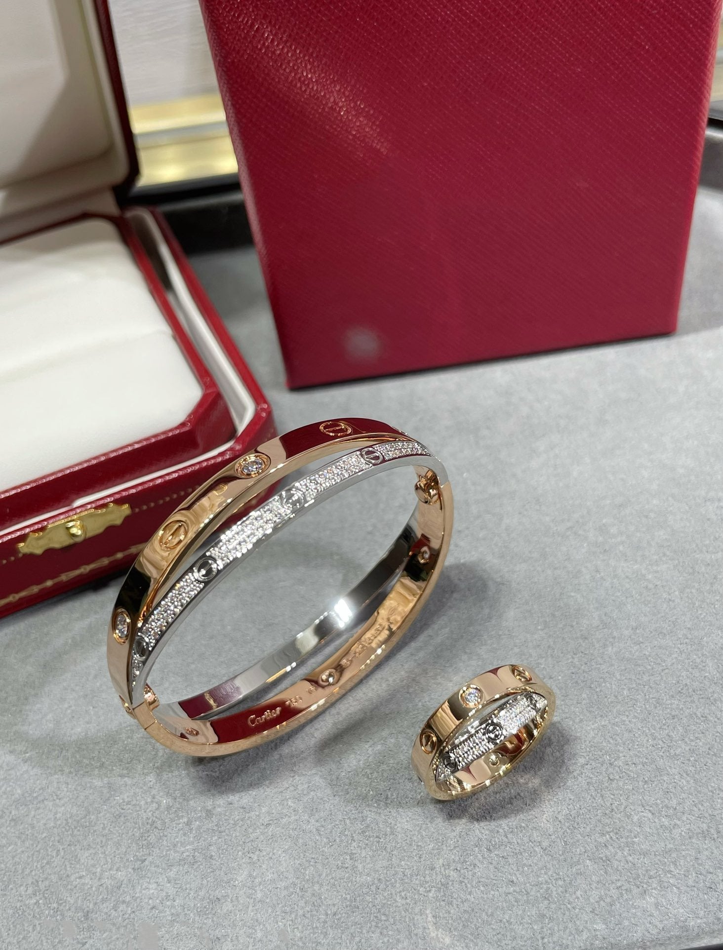 Lumi's LOVE Doppelring aus Roségold, Silber und Diamanten