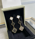 Lumi® CLOVER 3 MOTIF MOP ONYX DARK MOP PINK GOLD EARRINGS