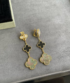 Lumi® CLOVER 3 MOTIF MOP ONYX DARK MOP PINK GOLD EARRINGS