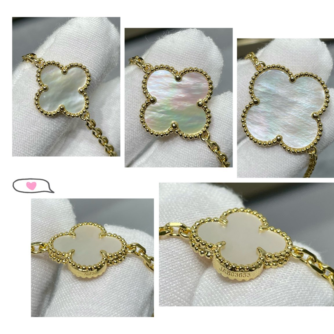 Lumi® Kleeblatt-Halskette mit 16 Motiven, weiß, mit Perlmutt- und Goldmuster