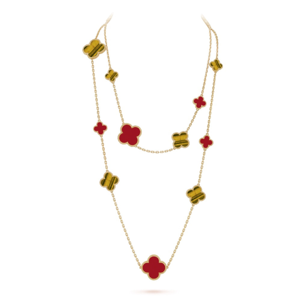 Lumi® CLOVER 16 MOTIF CARNELIAN TIGER EYE ROSE GOLD NECKLACE