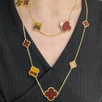 Lumi® CLOVER 16 MOTIF CARNELIAN TIGER EYE ROSE GOLD NECKLACE