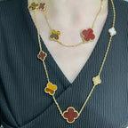 Lumi® CLOVER 16 MOTIF CARNELIAN TIGER EYE ROSE GOLD NECKLACE