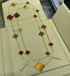 Lumi® CLOVER 16 MOTIF CARNELIAN TIGER EYE ROSE GOLD NECKLACE