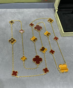 Lumi® CLOVER 16 MOTIF CARNELIAN TIGER EYE ROSE GOLD NECKLACE