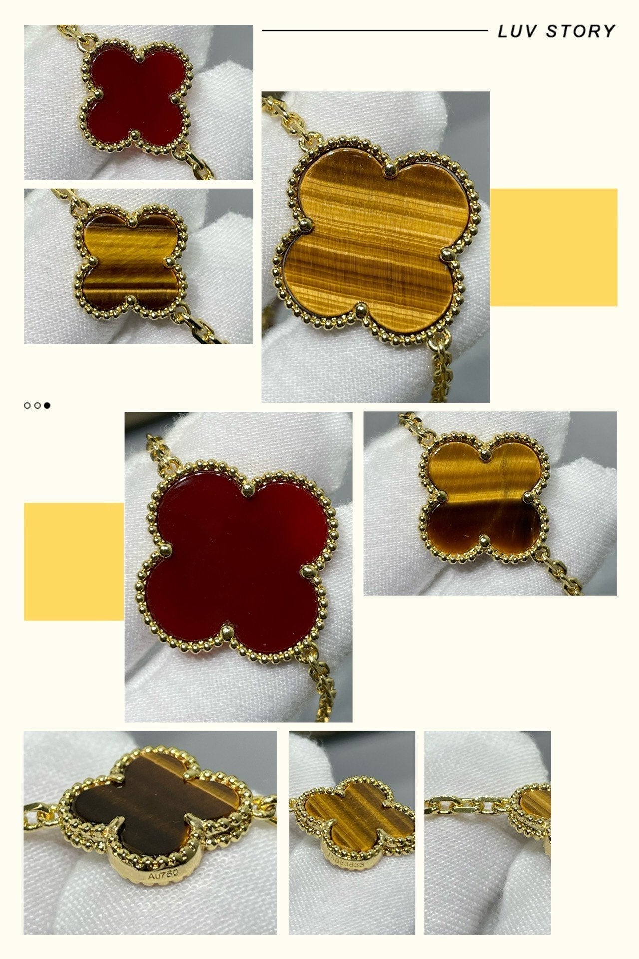 Lumi® CLOVER 16 MOTIF CARNELIAN TIGER EYE ROSE GOLD NECKLACE