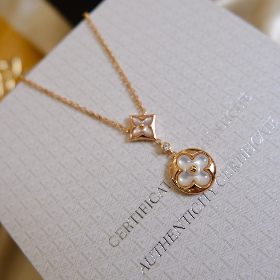¡®Lumi¡¯STAR AND SUN WHITE MOP 2 MOTIF PINK GOLD NECKLACE