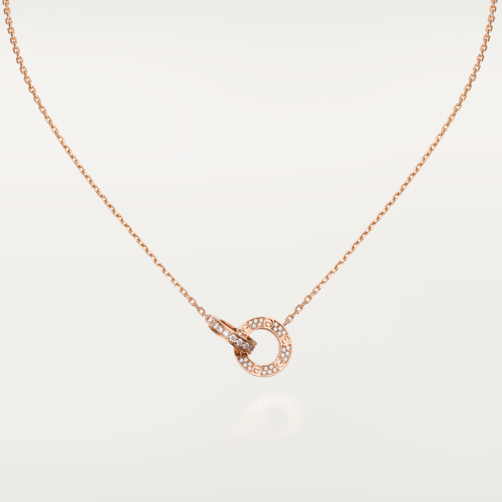 Lumi's LOVE 7,6 mm Halskette aus Roségold und Silber, komplett mit Diamanten besetzt