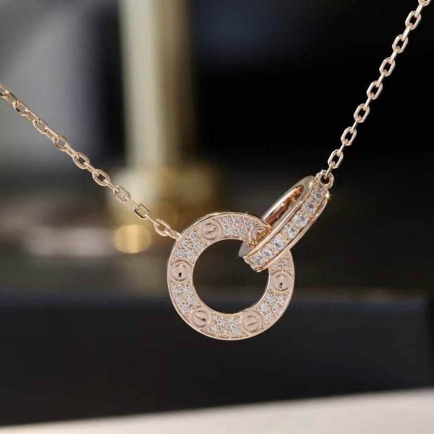 Lumi's LOVE 7,6 mm Halskette aus Roségold und Silber, komplett mit Diamanten besetzt