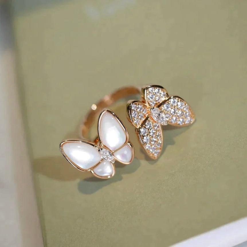 ¡®Lumi¡¯TWIN BUTTERFLY DIAMOND MOP RING