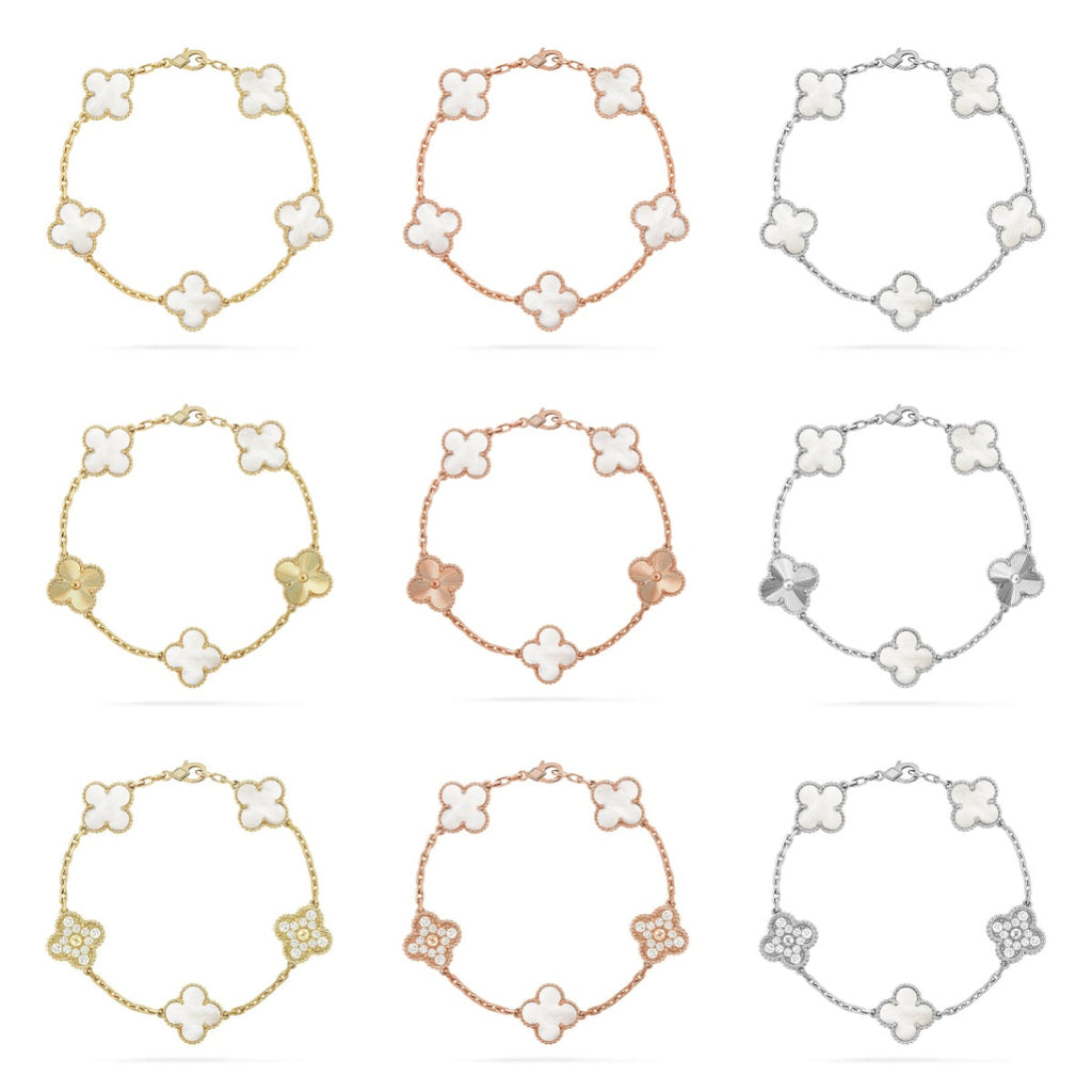[Lumi jewelry]CLOVER WHITE PEARL MOP 5 MOTIF BRACELET COLLECTION