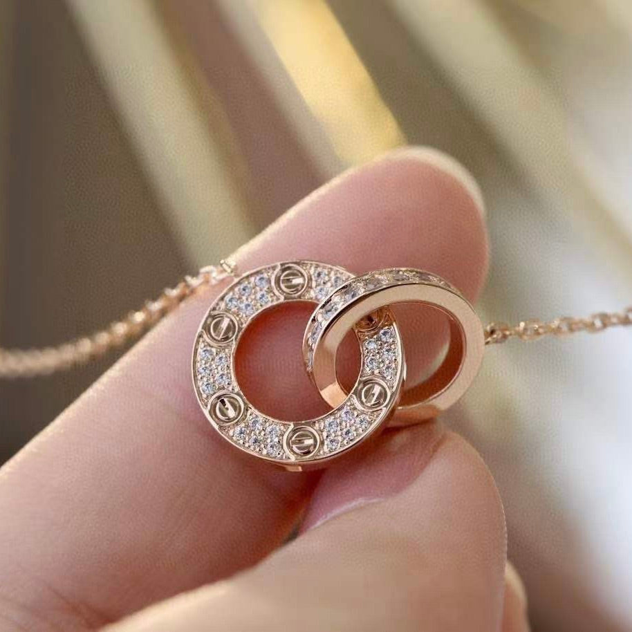 Lumi's LOVE 7,6 mm Halskette aus Roségold und Silber, komplett mit Diamanten besetzt